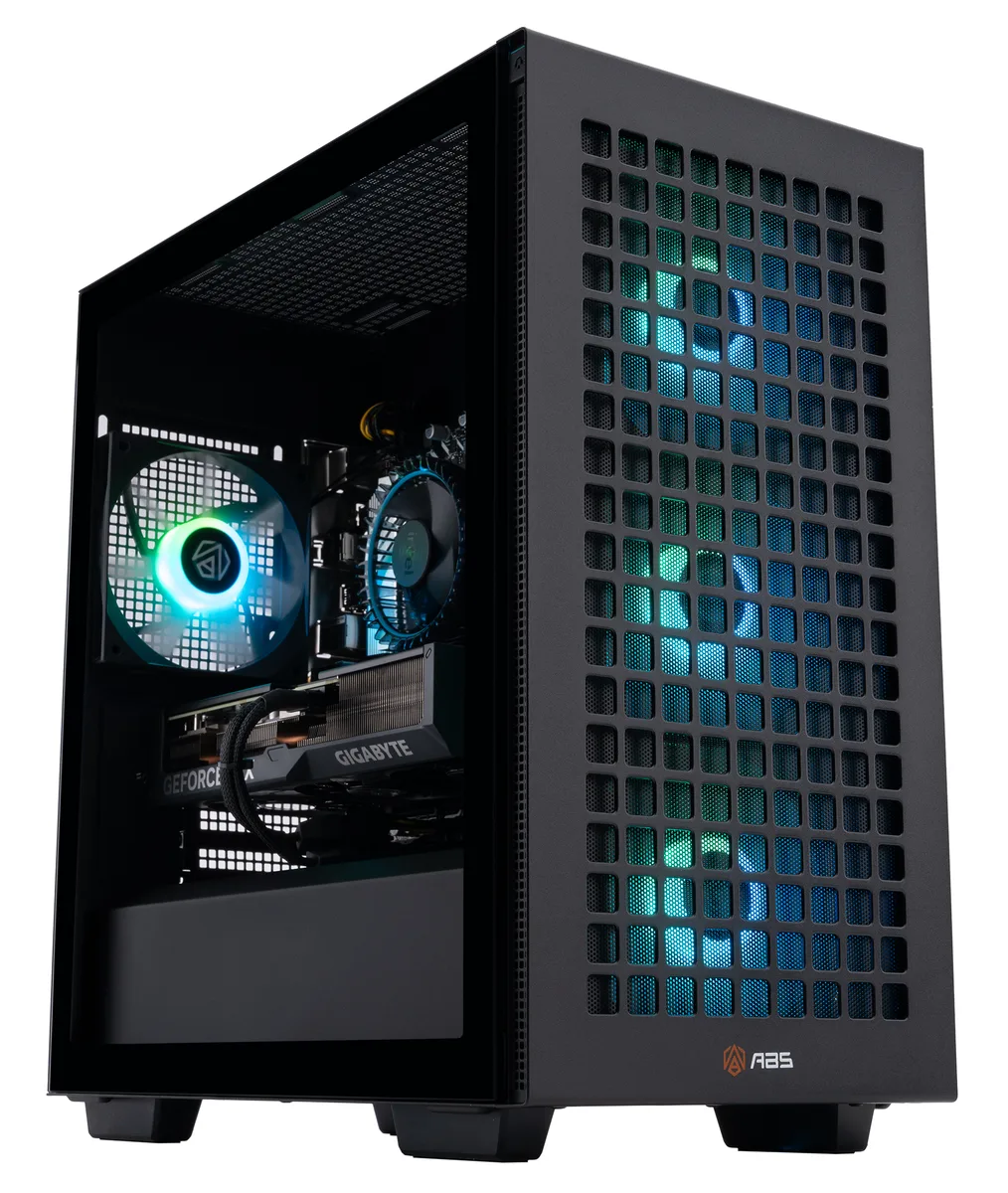 Black mATX tower with RGB memory visible through side panel