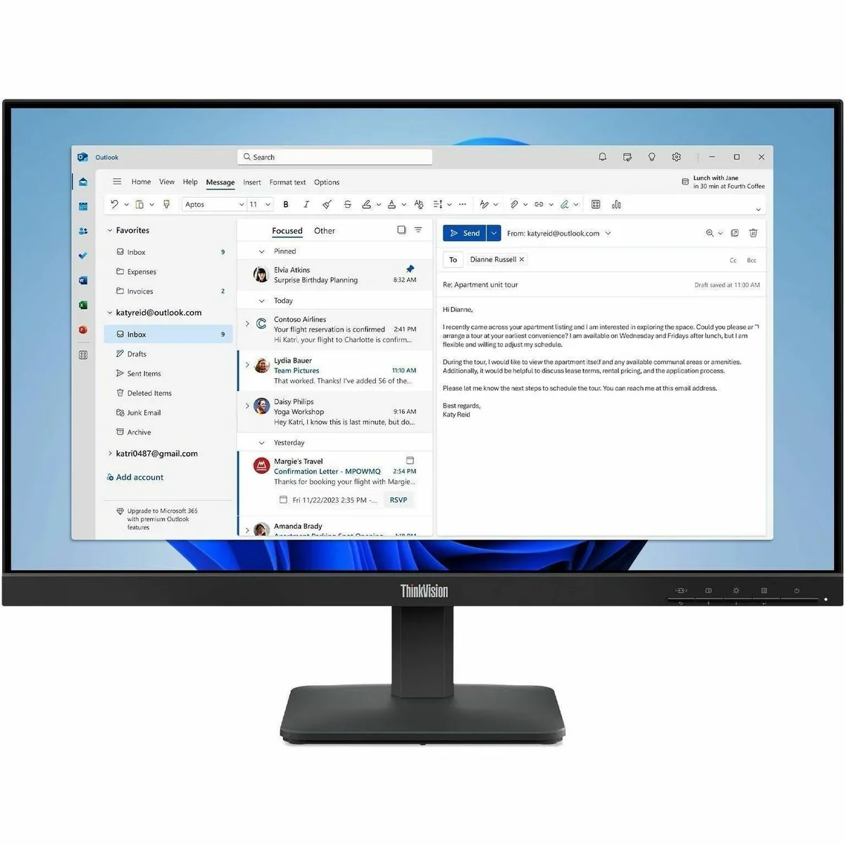 Lenovo Lenovo 64B5KAT1UZ 23.8" FHD IPS 100Hz monitor — Produktfoto