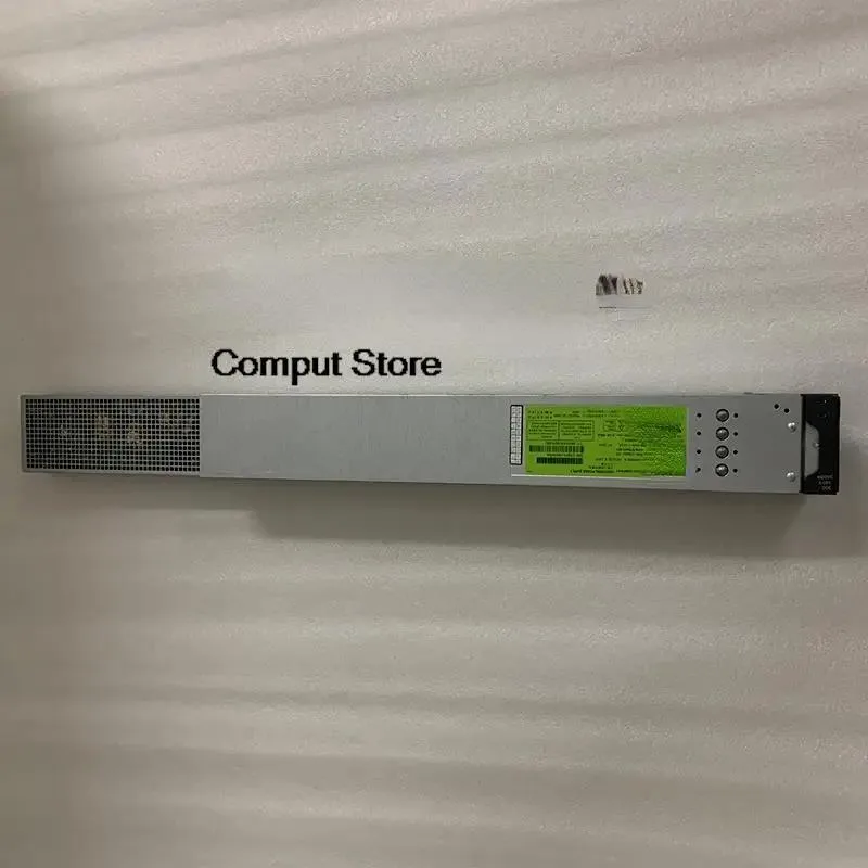 Silver rectangular server power supply unit with rear connector and fan grille