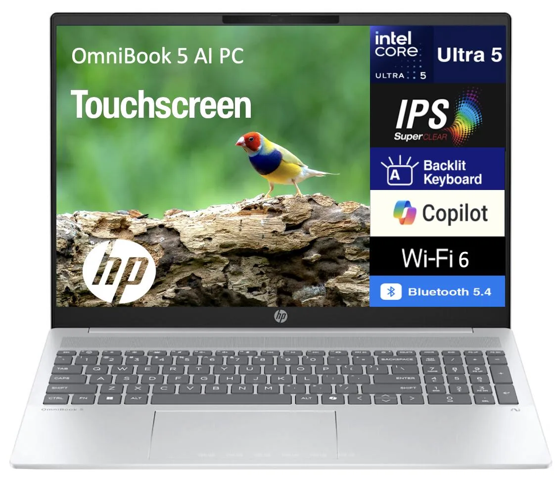 HP HP OmniBook 5 laptop Ultra 5-225U 16GB LPDDR5X 1TB SSD 16.0" touchscreen — photo du produit