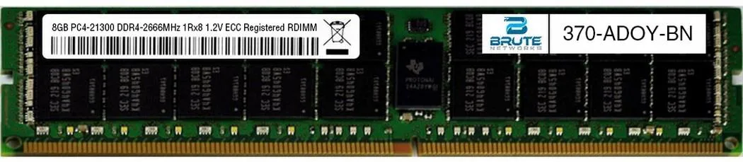 Brute Networks Brute Networks 370-ADOY 8GB DDR4-2666 ECC Registered RDIMM 1Rx8 1.2V CL15 288-Pin — product photo