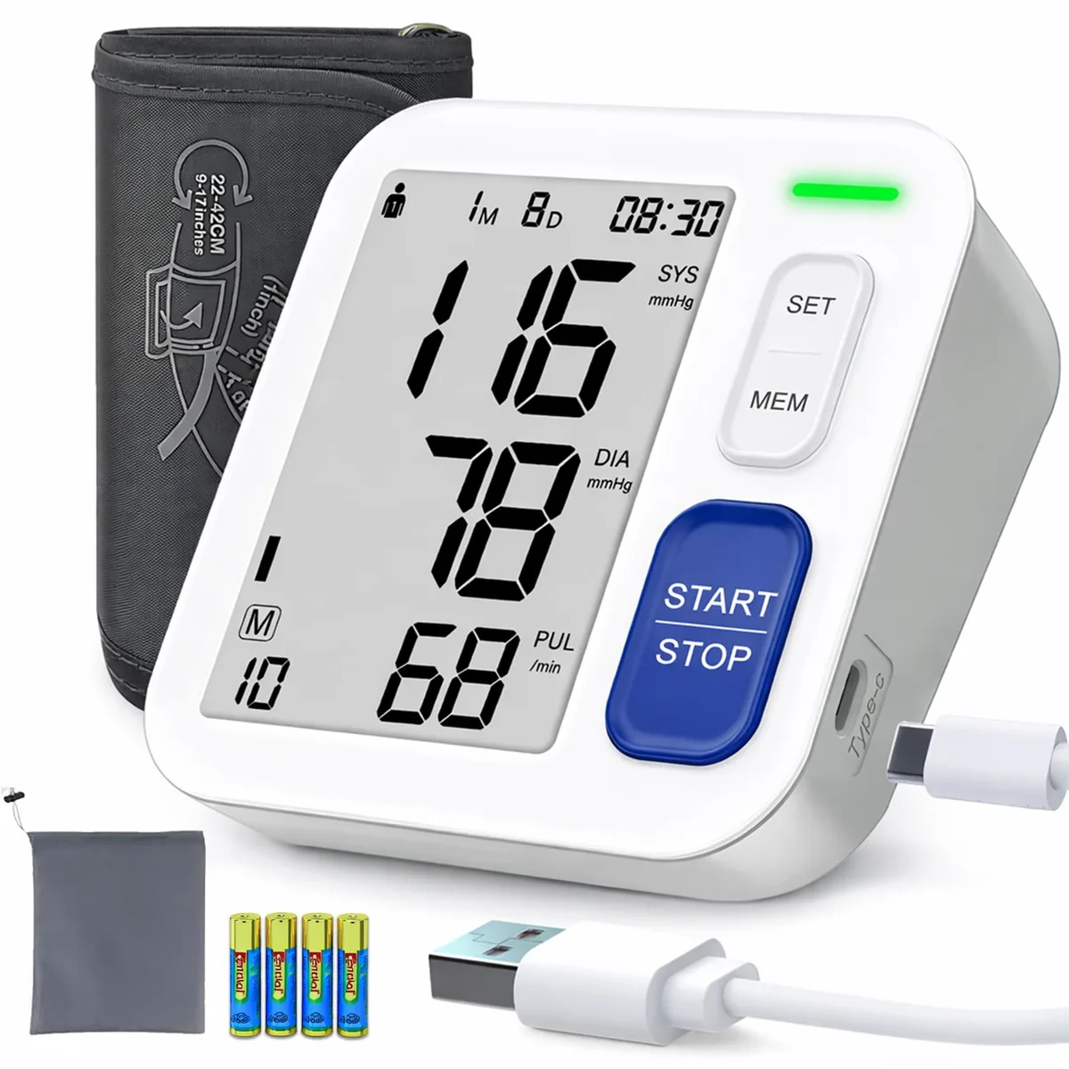 ROTOPATA U87E blood pressure monitor 4" LCD 90×2 memory 9–17 in cuff — product photo