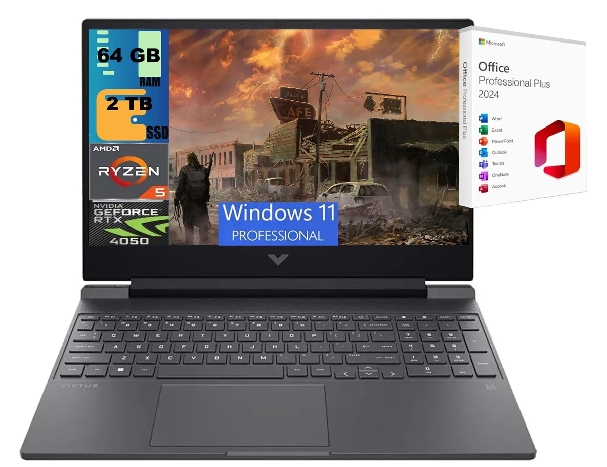 Black 15.6-inch gaming laptop with backlit keyboard and numeric keypad
