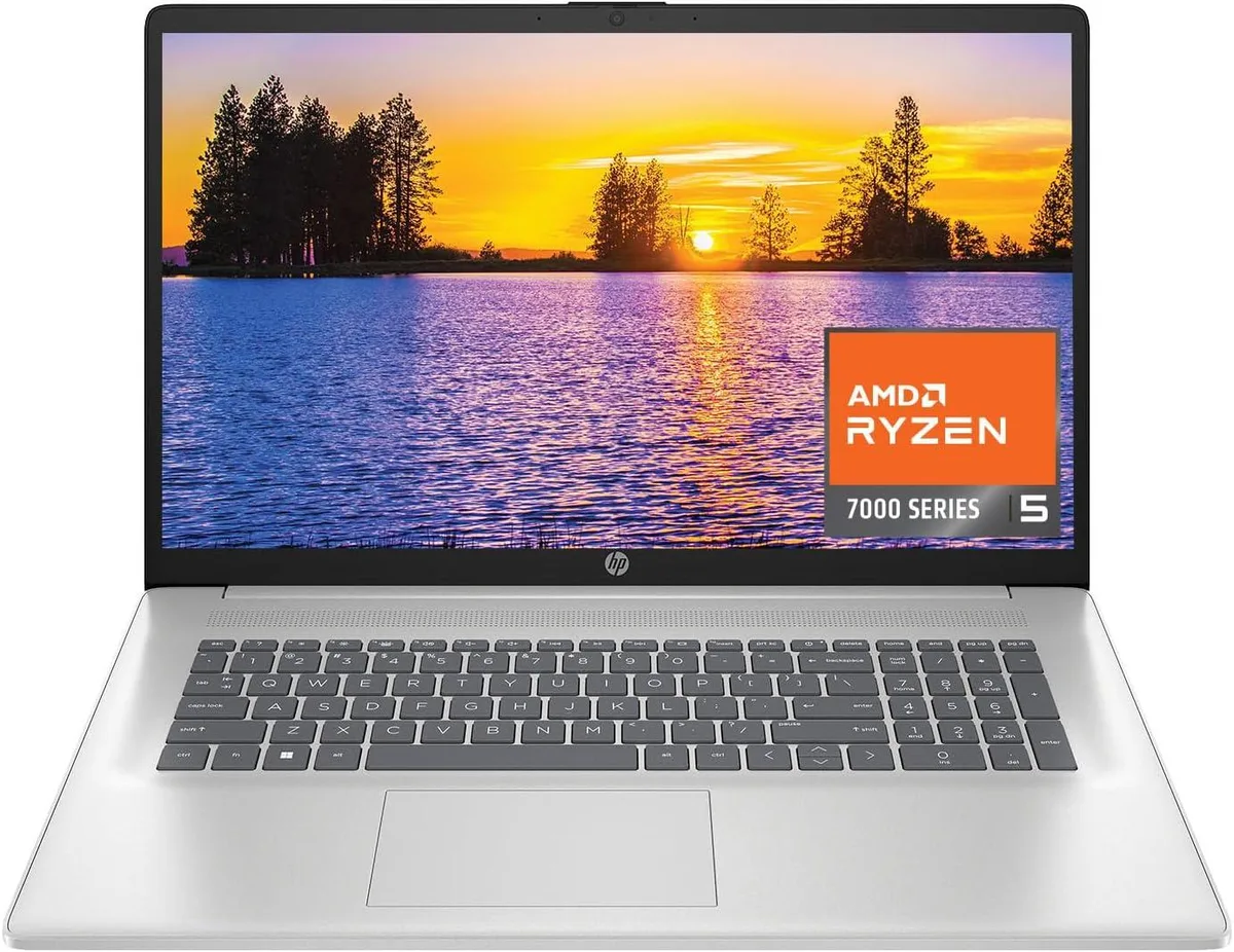 Silver 17.3 inch laptop with anti-glare FHD display
