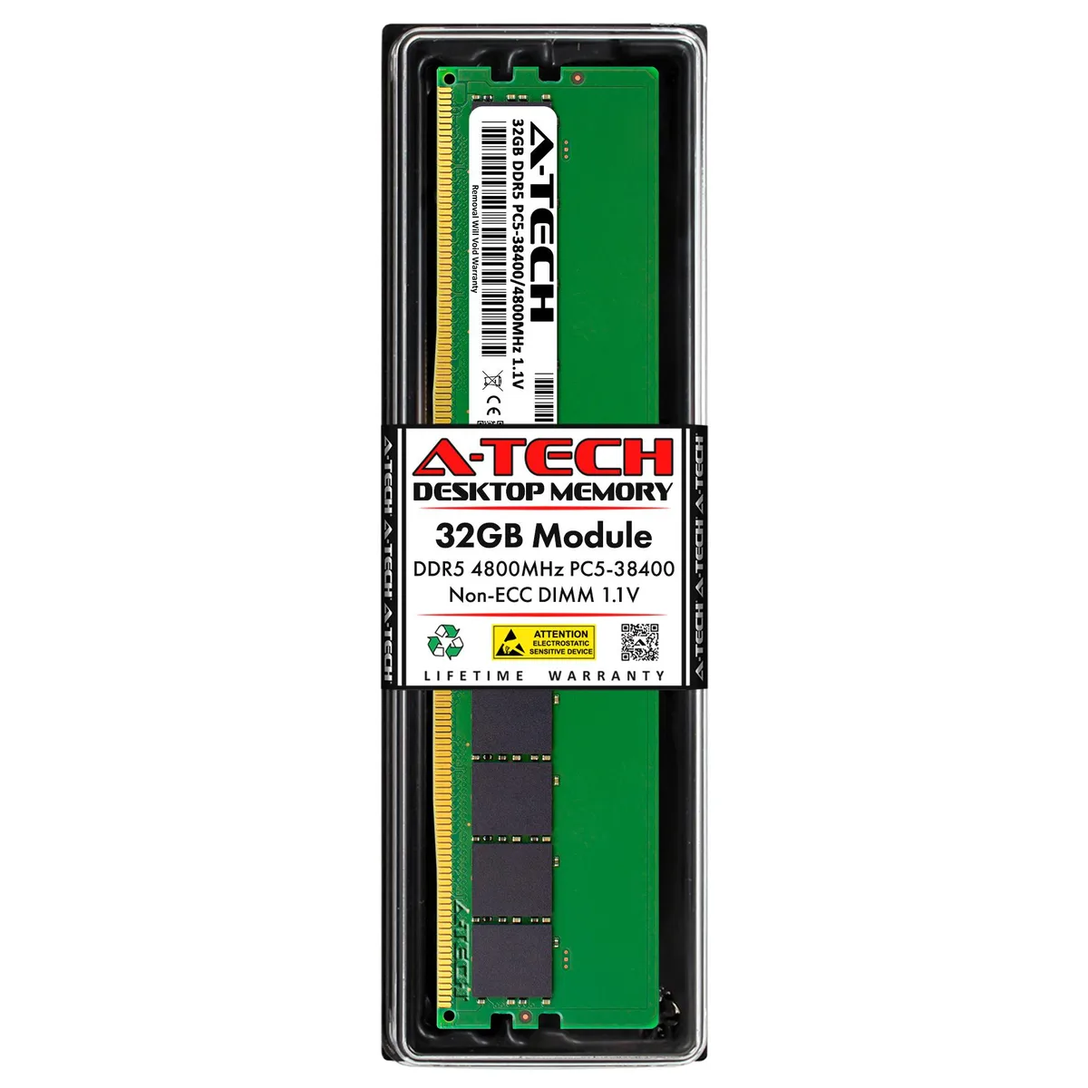 A-Tech A-Tech 32GB DDR5 4800MHz CL40 1.1V Green UDIMM 288-Pin desktop RAM — product photo