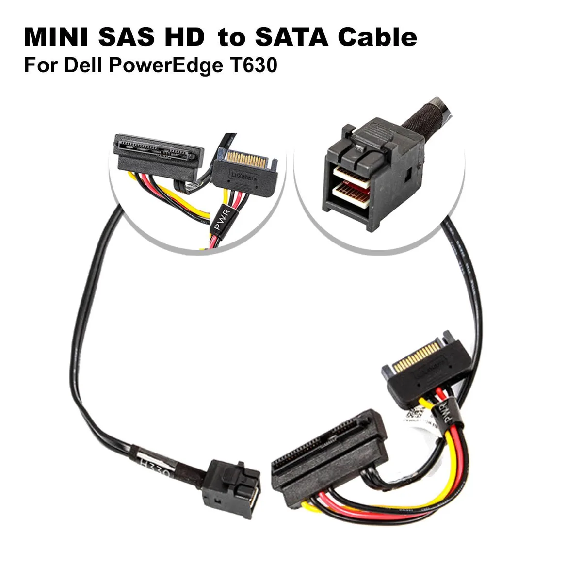 DELL DELL PowerEdge T630 0H2F7 Mini-SAS HD SFF-8643 to SAS/SATA SFF-8482 Cable 18.5" laptop replacement part — product photo