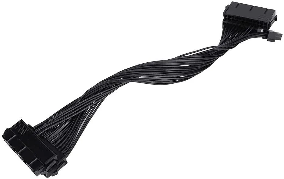 Black adapter cable with 24-pin 20+4 main connector and two 24-pin secondary connectors, 85cm length