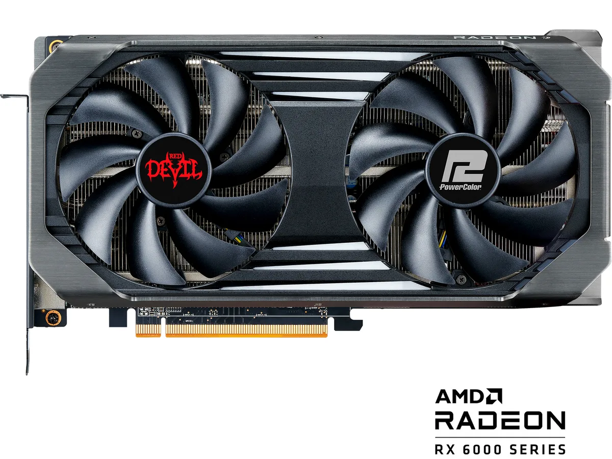 PowerColor RED DEVIL Radeon RX 6650 XT graphics card with dual axial fans, black metal shroud and backplate, 2.5-slot ATX form factor