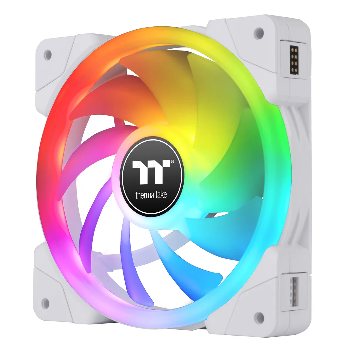 Three white 140 mm RGB case fans with magnetic reversible blades and controller