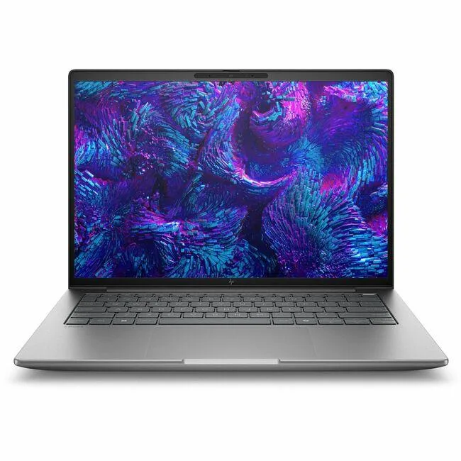 Silver 14-inch laptop with thin bezels and webcam