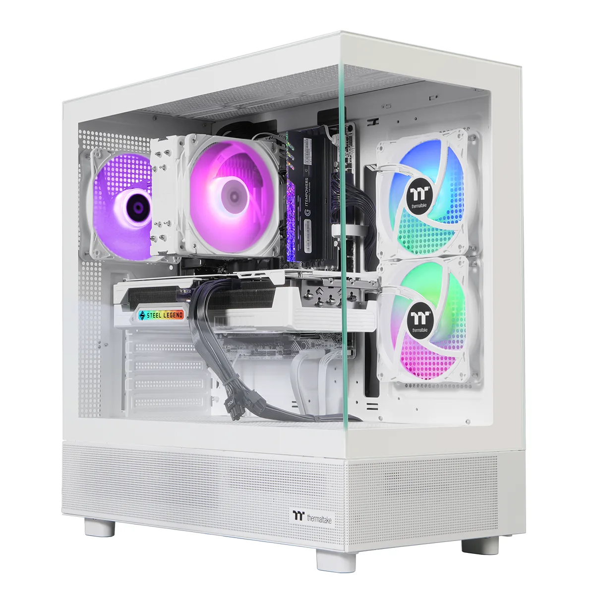 White tower desktop PC with air cooling and side panel window