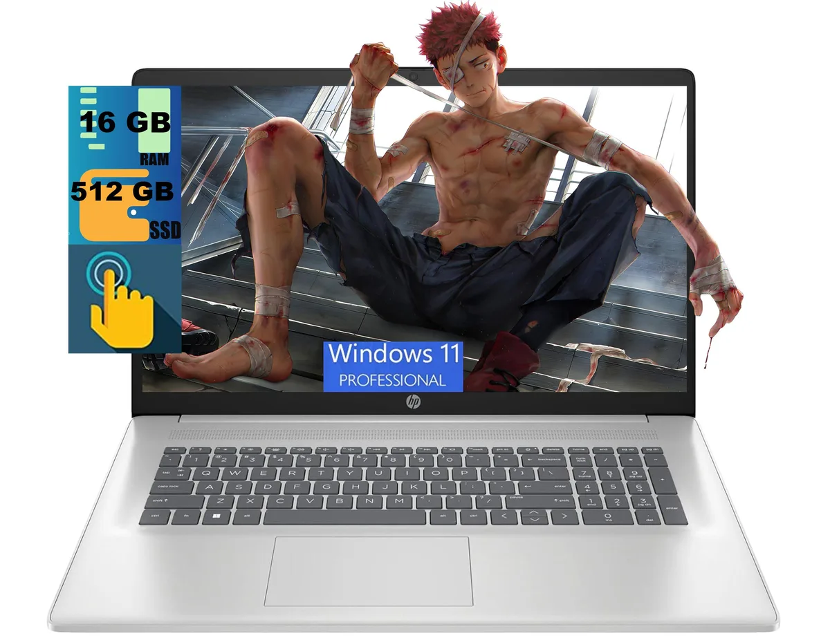 HP HP 17 laptop Intel Core Ultra 7-255U 16GB DDR5 512GB SSD 17.3" HD+ touchscreen Silver Windows 11 Pro — product photo