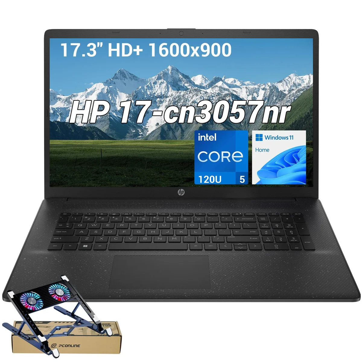 Black 17.3-inch laptop with flat matte finish and included PCO cooler