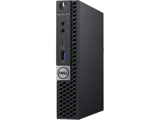 Small black Dell OptiPlex 7070 Micro desktop with keyboard and mouse