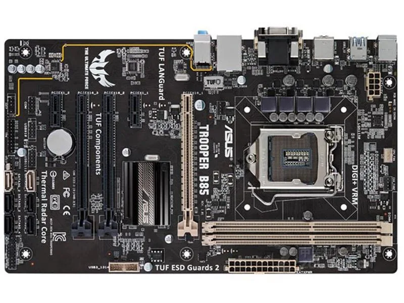 ATX motherboard in matte black with silver heatsinks and blue accents