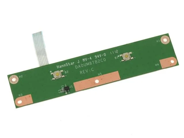 Small green circuit board with ribbon cable and two click buttons