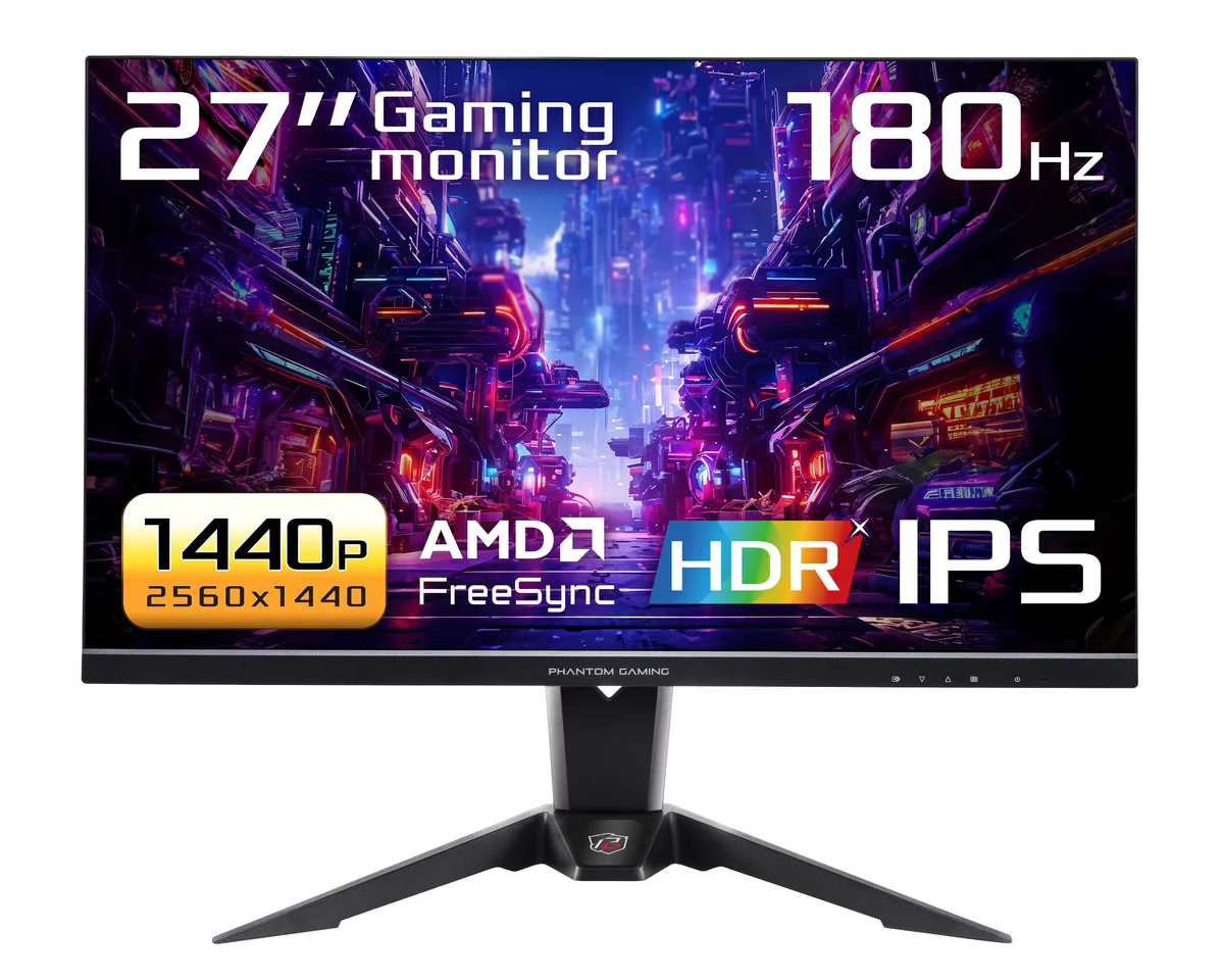27 inch flat black IPS gaming monitor on adjustable stand