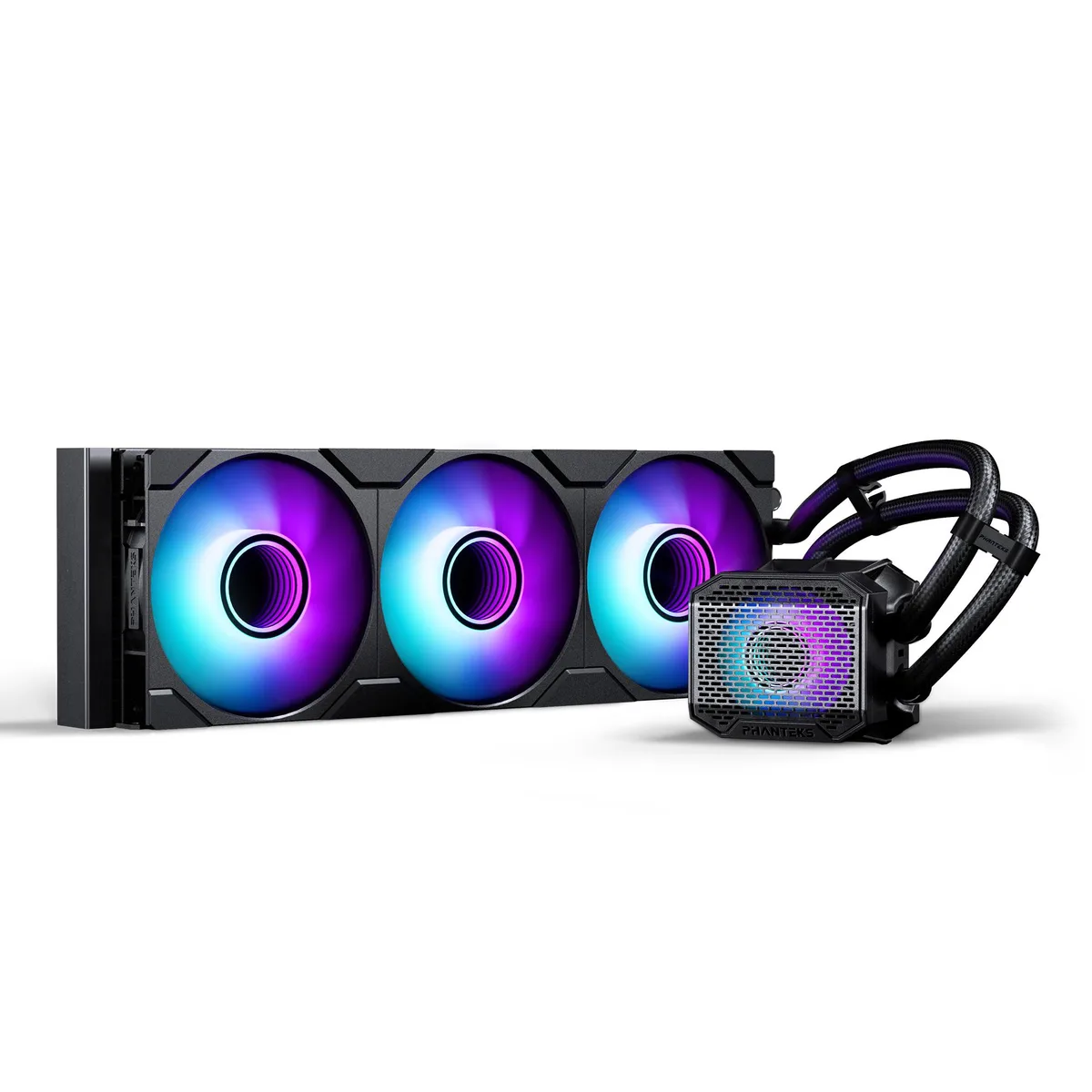 Black all-in-one liquid cooler with 360 mm radiator