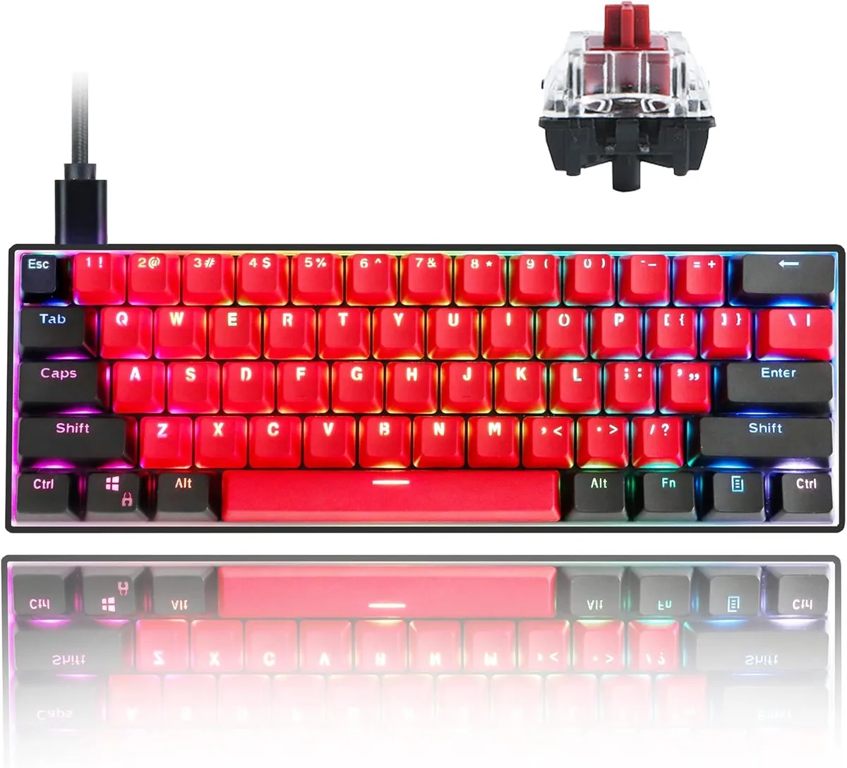 TUKO TUKO SK61 60% Gaming Keyboard Gateron Optical Red Milan — produktbild