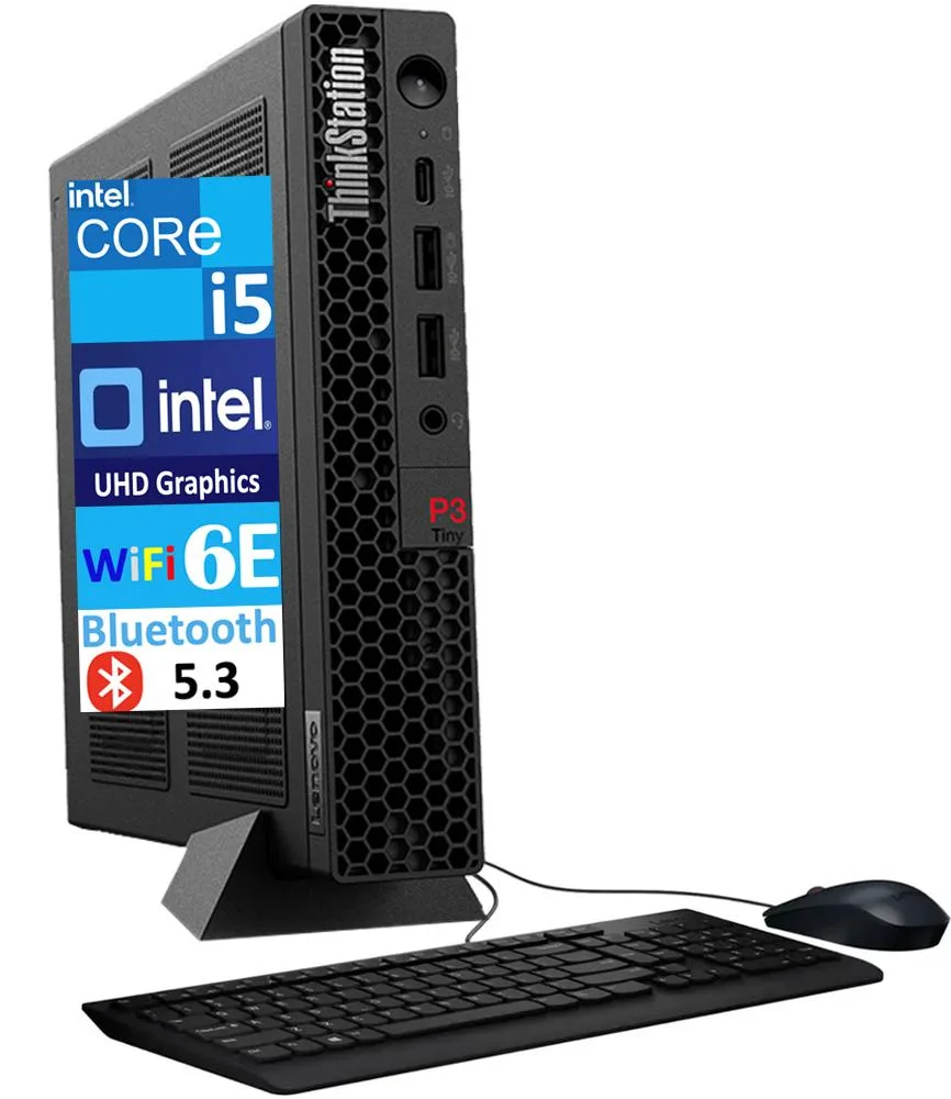 Compact black mini PC, 7 by 7 by 1.75 inches