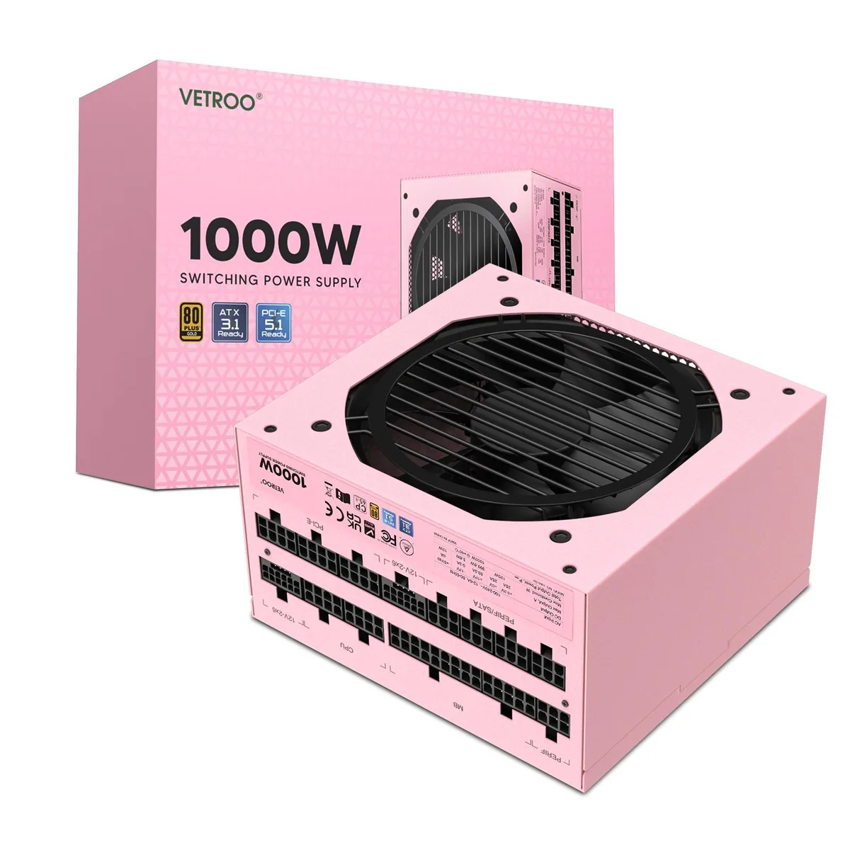 Vetroo Vetroo 1000W Pink Power Supply ATX 3.1 Dual PCIe 5.1 80 Plus Gold Full Modular — photo du produit