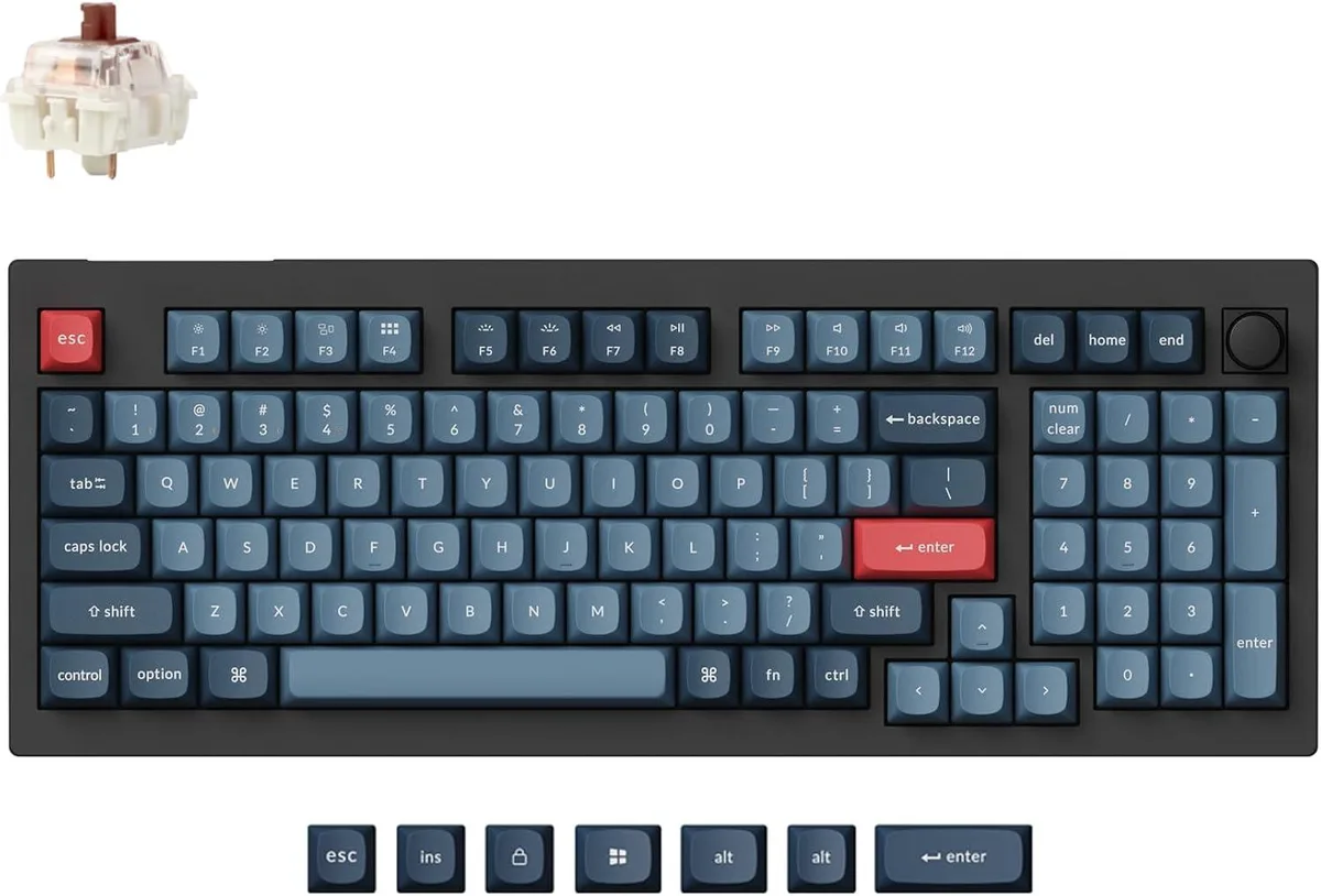 Compact 96% mechanical keyboard with OSA profile PBT keycaps and Gateron Brown switches