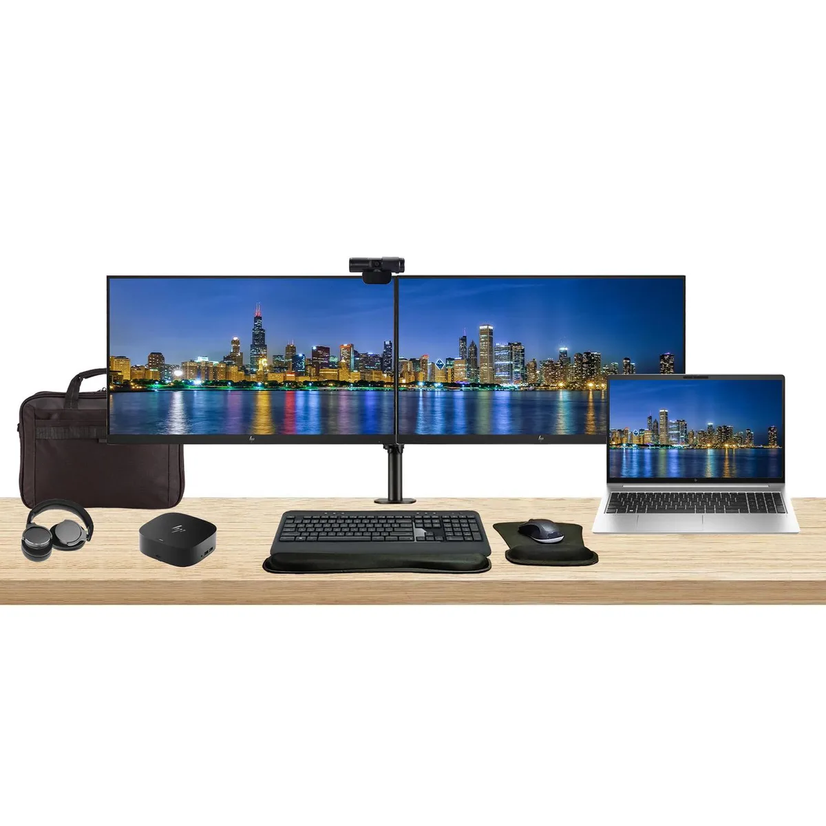 HP HP ProBook 455 G10 15.6" Ryzen 5 16GB 256GB SSD Bundle Dual 24" Monitors Dock Peripherals — photo du produit