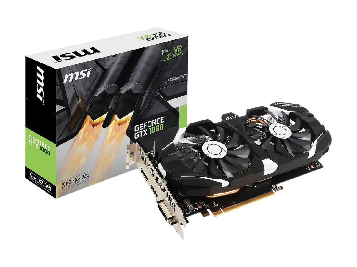 MSI GeForce GTX 1060 graphics card with dual-fan cooler and metal backplate