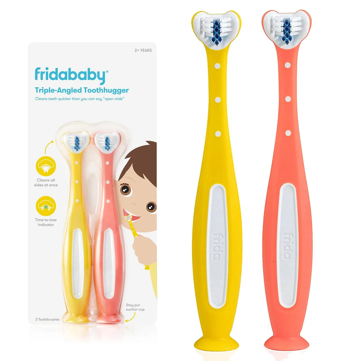  FridaBaby Triple-Angle Toothhugger Training Toothbrush 2 Pack Yellow Pink — 제품 사진
