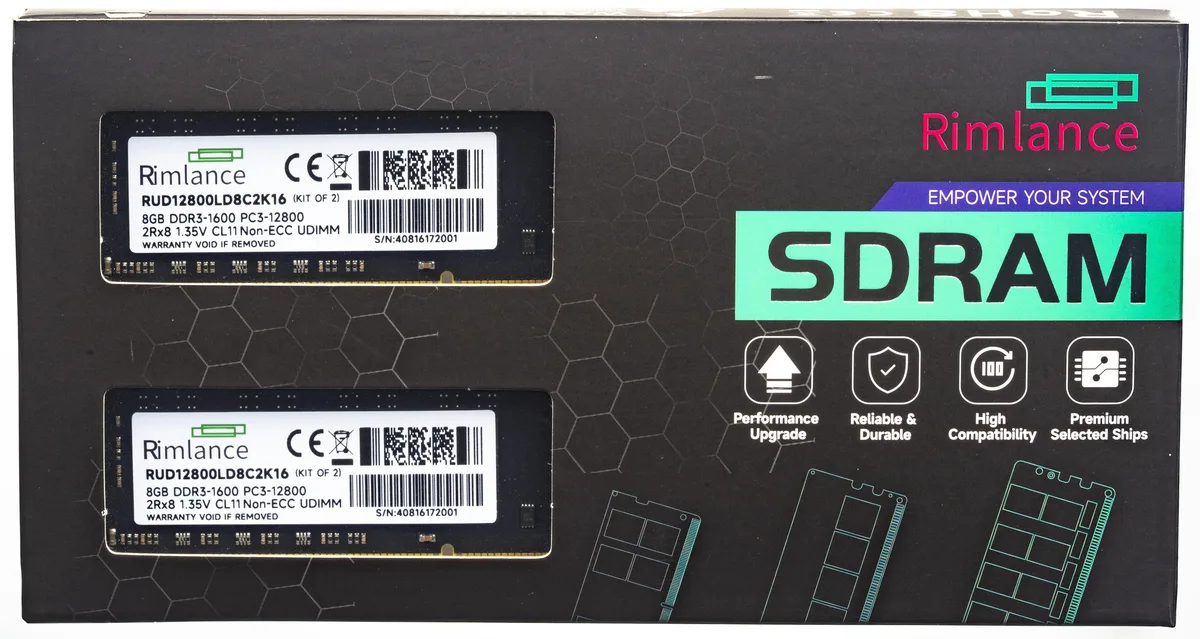 RIMLANCE RIMLANCE 16GB (2x8GB) DDR3 1600 CL11 1.35V Desktop Memory — fotografia produktu