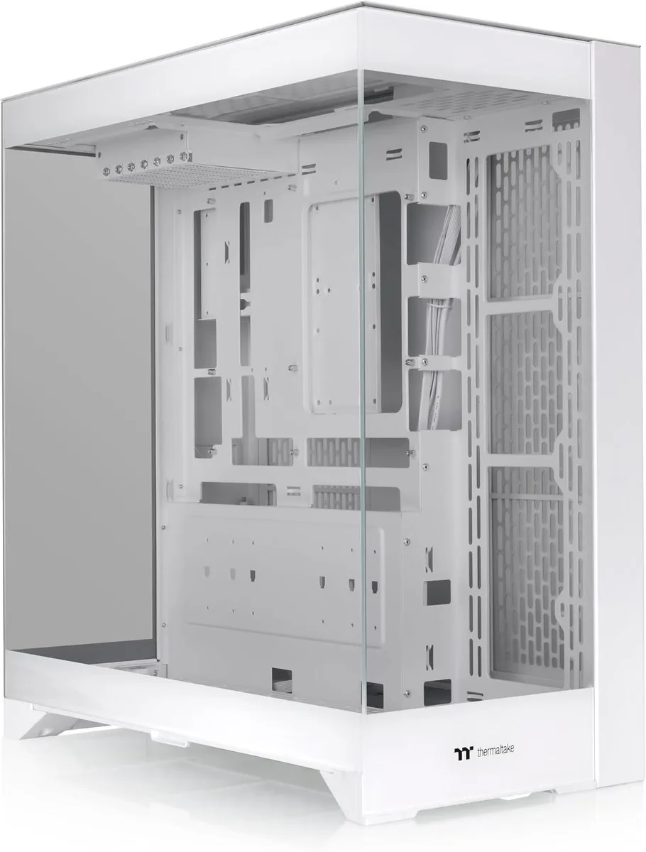 White mid-tower ATX case with three tempered glass side panels