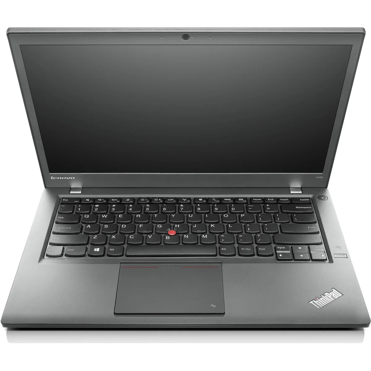 Black Lenovo ThinkPad T440s 14 inch laptop closed on white background