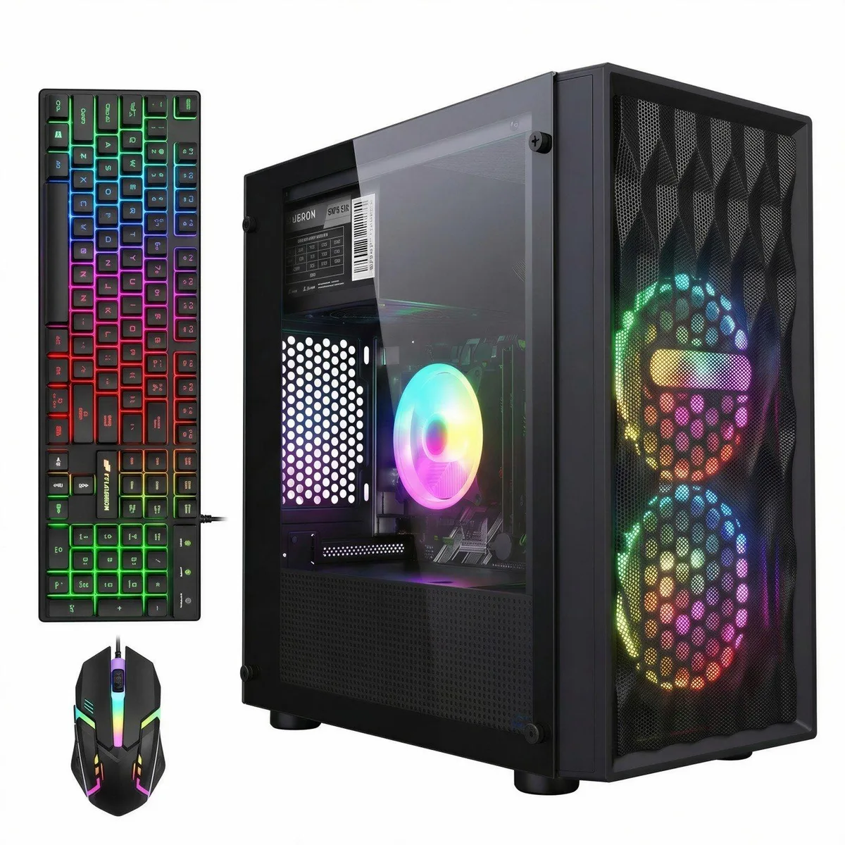 Black tower desktop with two RGB fans visible at the front