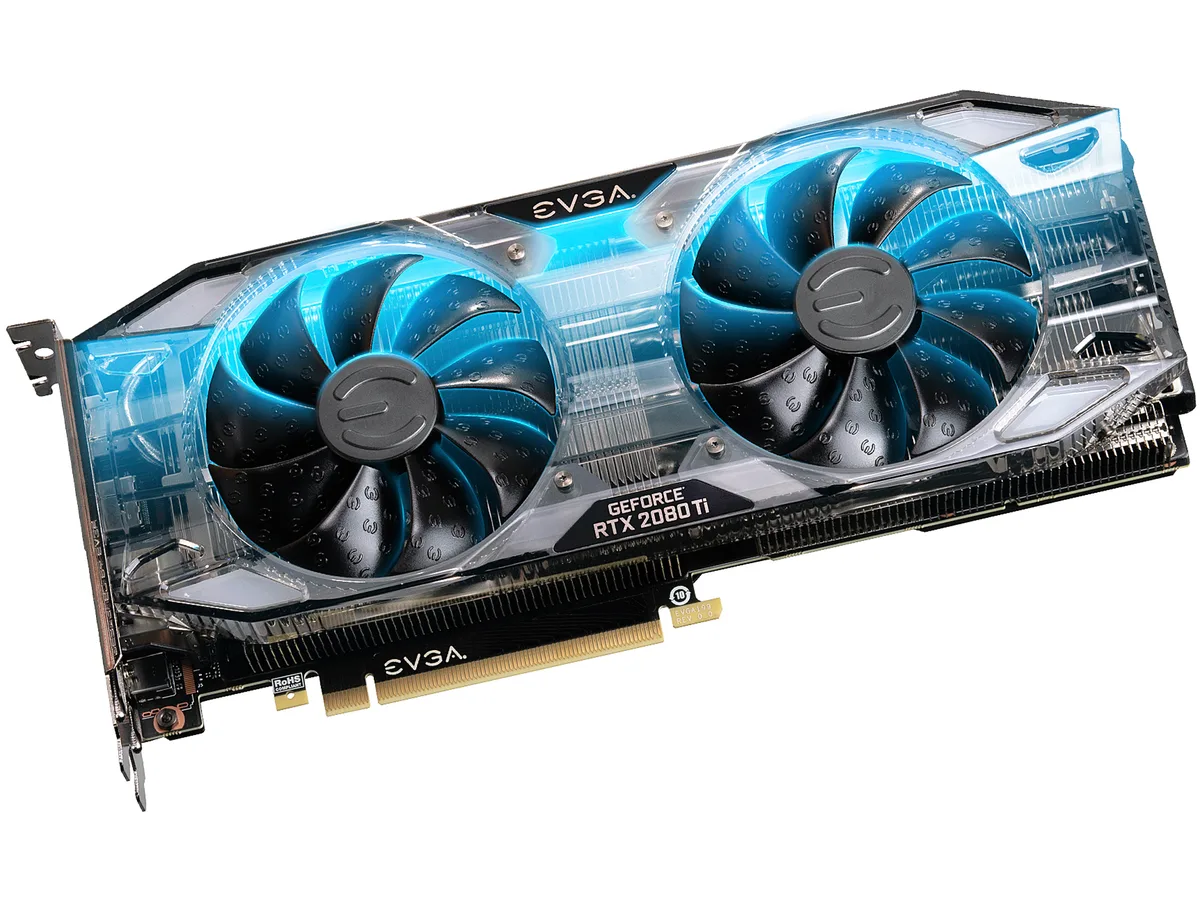 Black dual-fan graphics card with RGB lighting