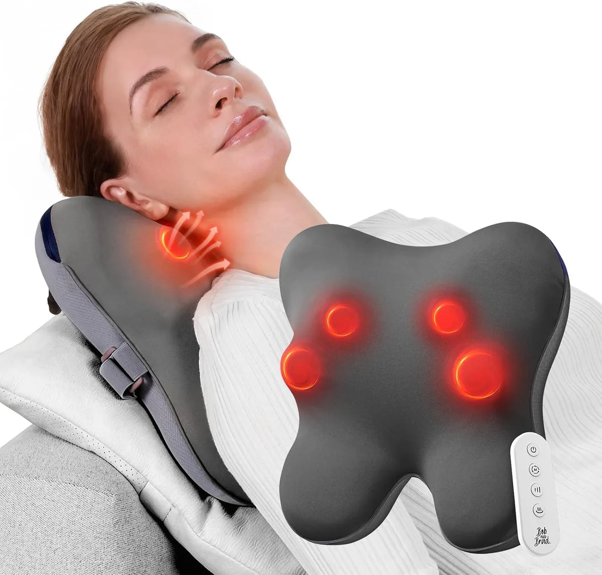 Bob and Brad Bob and Brad EZBack-R Shiatsu 3D Kneading Massager with Heat &amp; Remote, 3 Level Deep Tissue, Gray — صورة المنتج