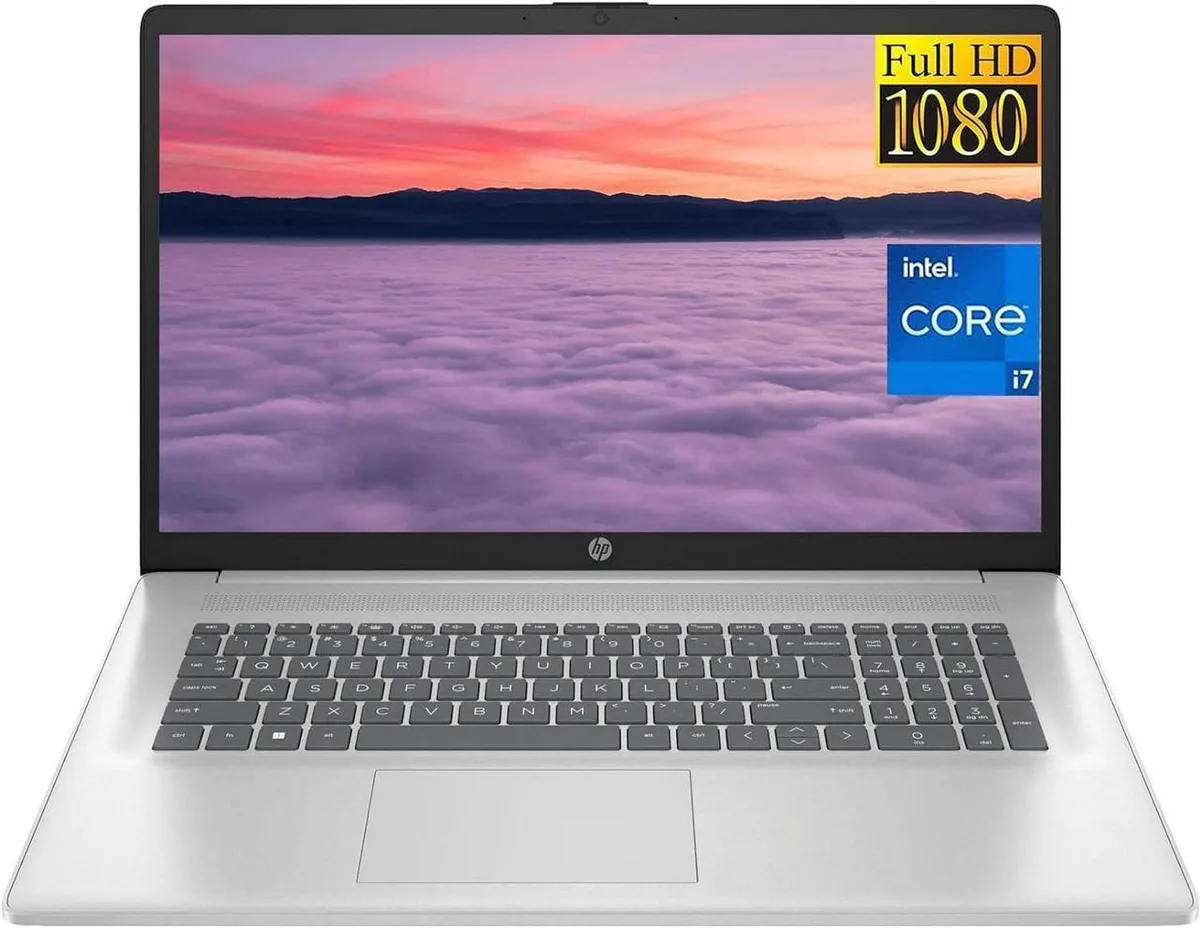 Silver 17.3 inch laptop with anti-glare IPS display