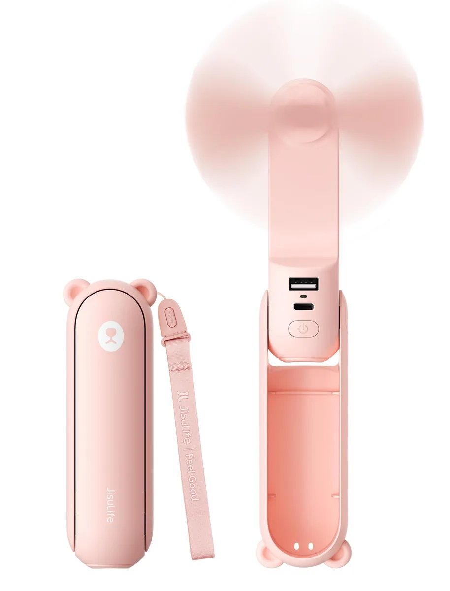 JISULIFE F8 3-in-1 Handheld Fan Power Bank Flashlight Pink — ภาพสินค้า