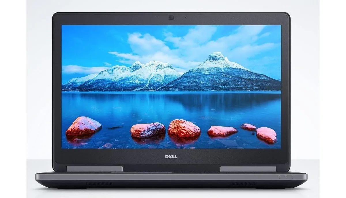 Silver Dell Precision 7510 15.6 inch laptop closed on white background