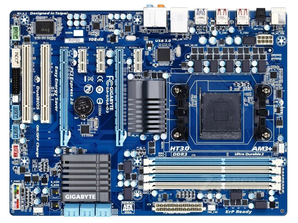 GIGABYTE GIGABYTE GA-970A-D3 AMD 970 DDR3 32GB ATX motherboard — photo du produit