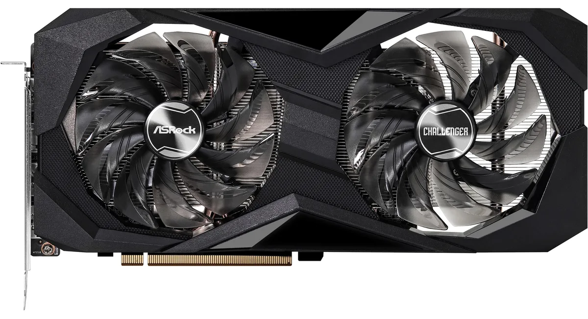 ASRock Challenger D Radeon RX 6600 XT dual-fan graphics card with metal backplate