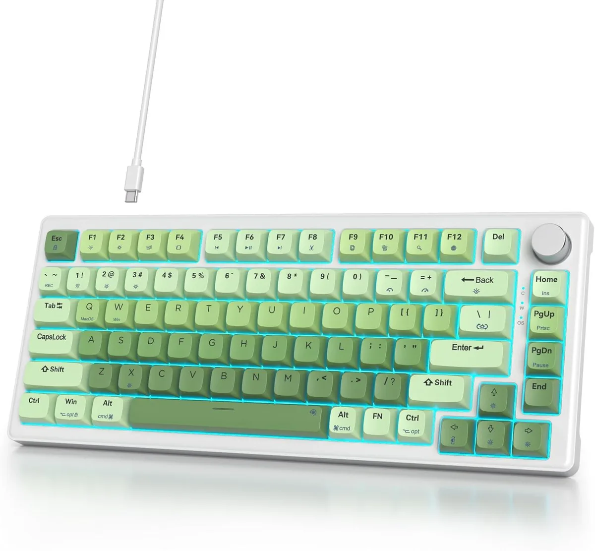 TUKO TUKO 75% Gaming Keyboard White Switch Light Green 82 Keys Knob — produktbild