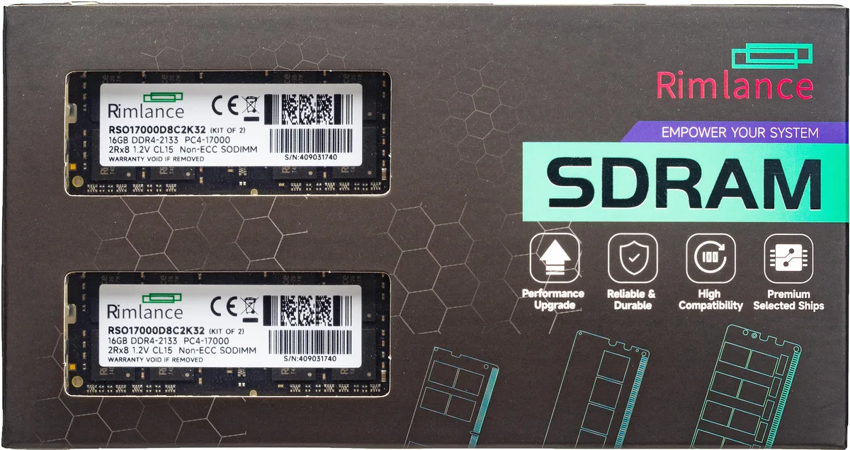 RIMLANCE RIMLANCE 32GB (2x16GB) DDR4 2133MHz CL15 2RX8 SODIMM 1.2V — ürün fotoğrafı
