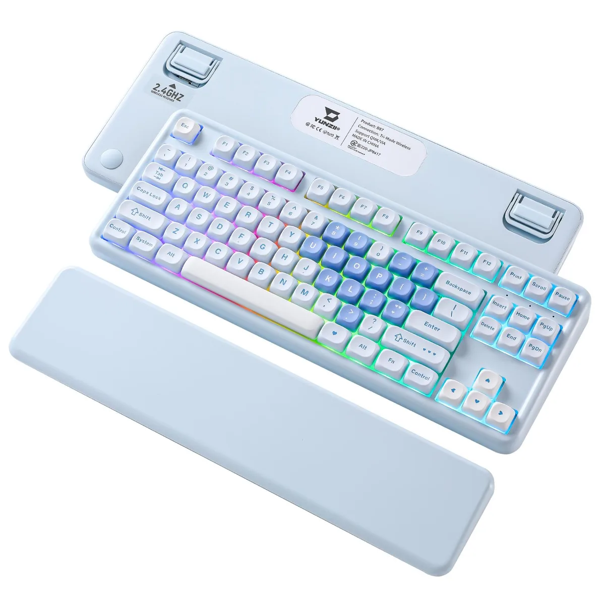 YUNZII YUNZII B87 Heart Wireless Mechanical Gaming Keyboard Blue Cocoa V2 Switch — photo du produit