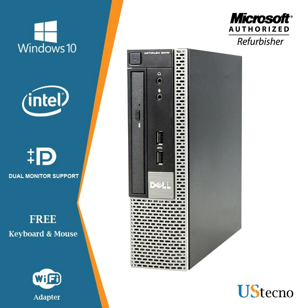 Compact black ultra-small-form-factor desktop tower with DVD slot and front USB ports