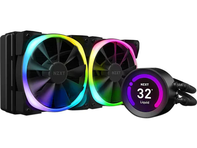 Black 240 mm AIO cooler with 2.36 inch LCD pump head and two 120 mm fans