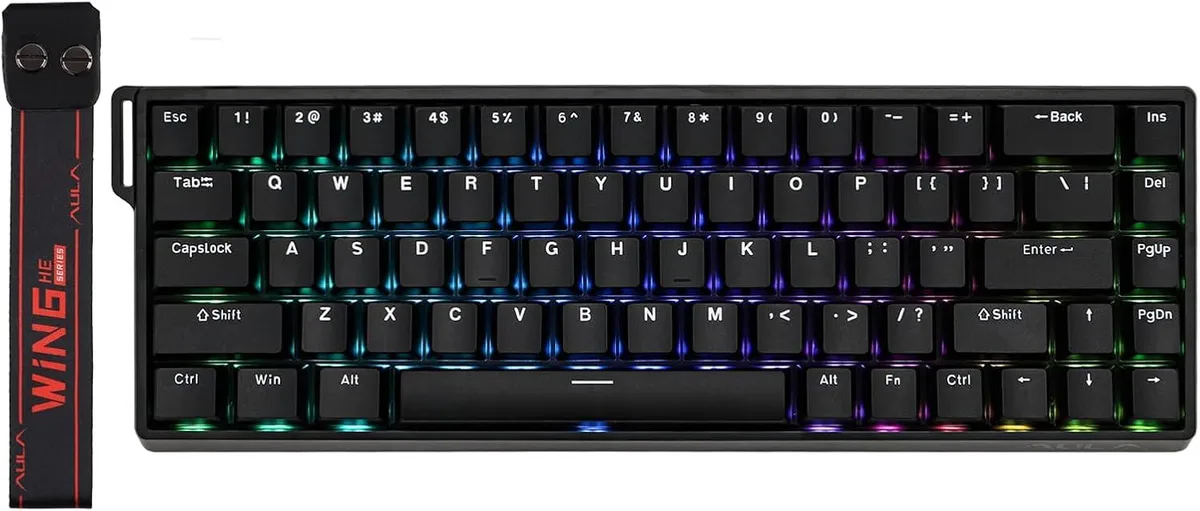 Compact 65% wired gaming keyboard in black with Hall Effect magnetic switches