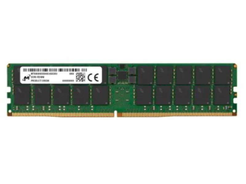 Green circuit board with black memory chips and gold edge connectors