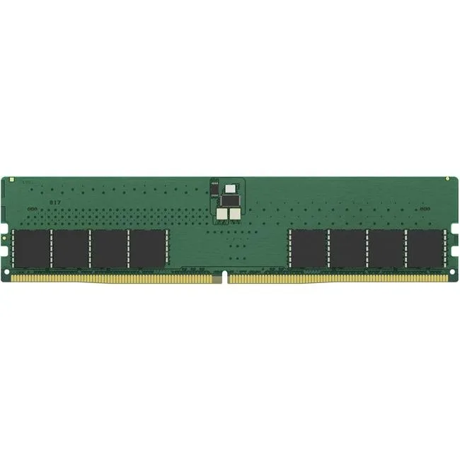 Green 288-pin DDR5 desktop memory module with black chips