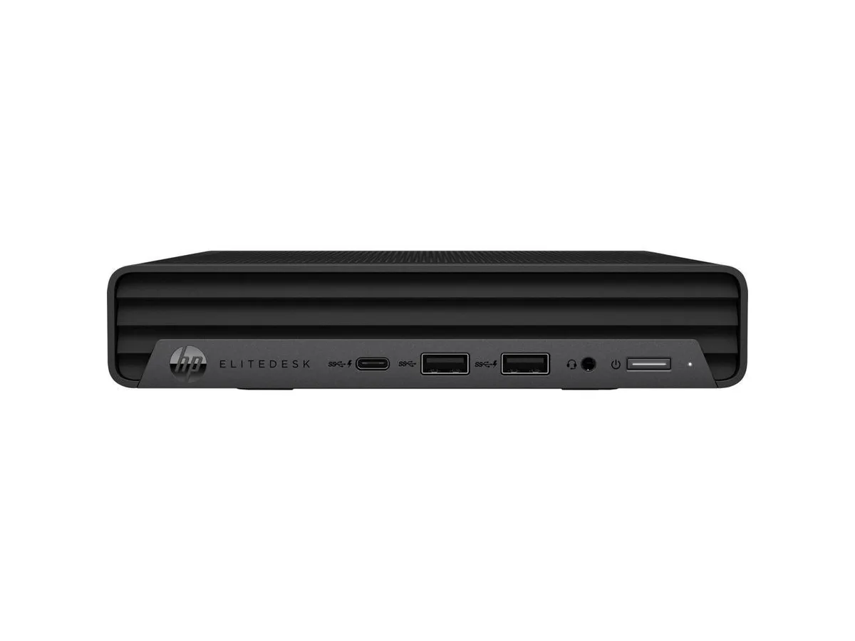 Compact black ultra-small desktop tower standing upright