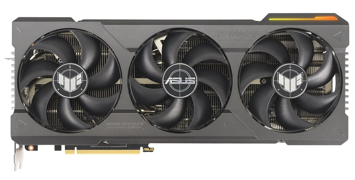ASUS TUF Gaming GeForce RTX 4080 graphics card with triple axial-tech fans and metal exoskeleton